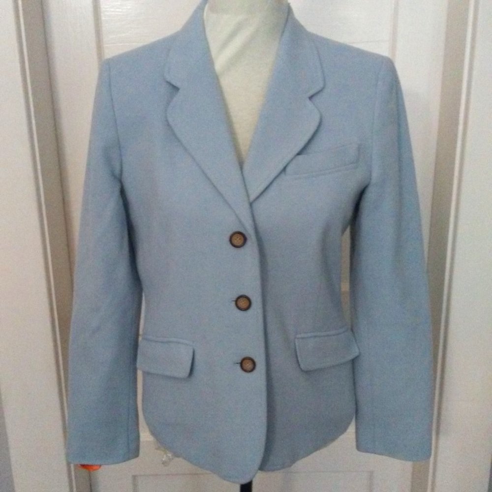 Harve Benard Light Blue Woolen 3 Button Pocket Cropped Lined Blazer/Jacket Med